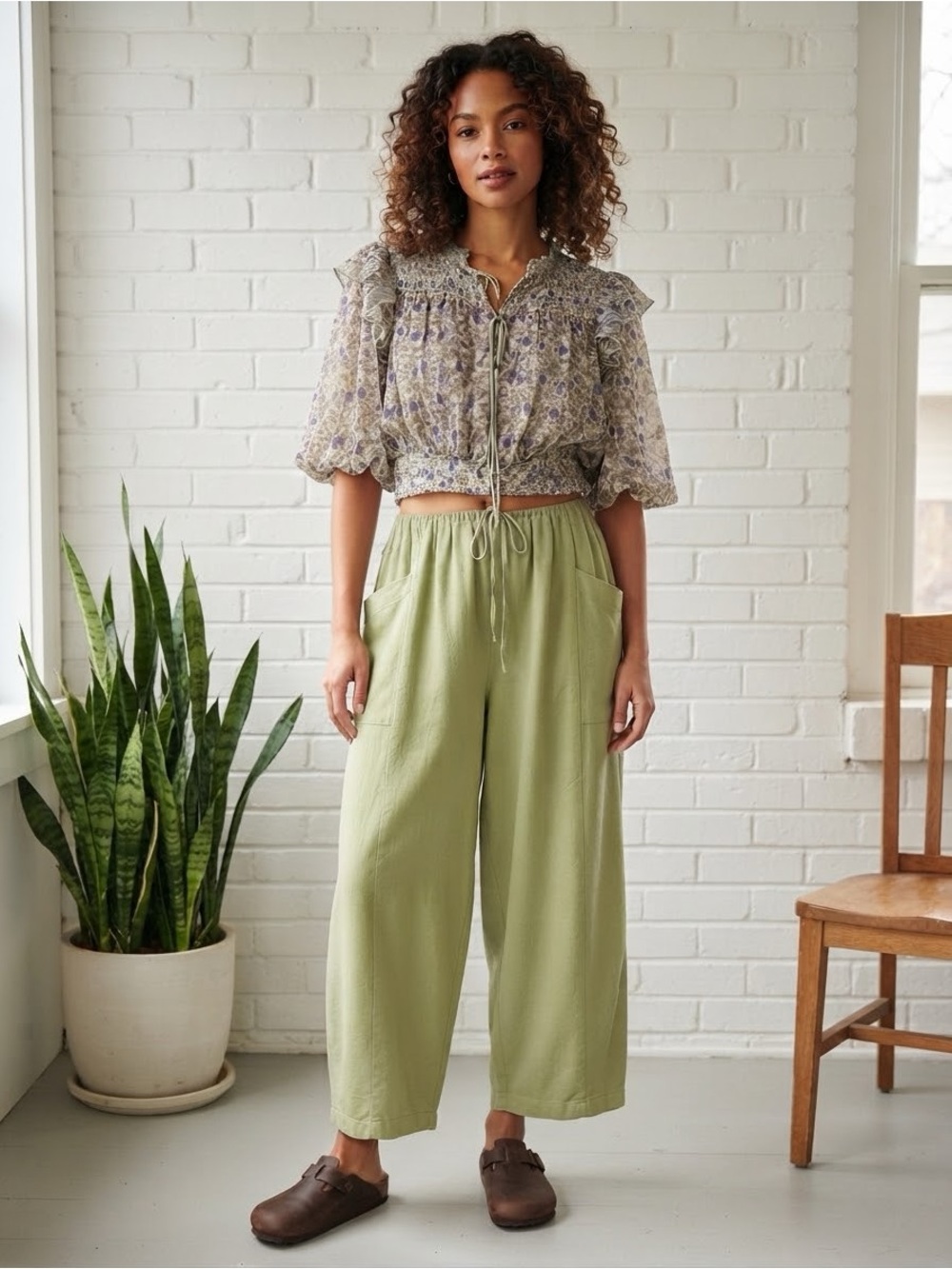 BLUE VELVET Sage Oversized Linen Blend Sample Sale Pants